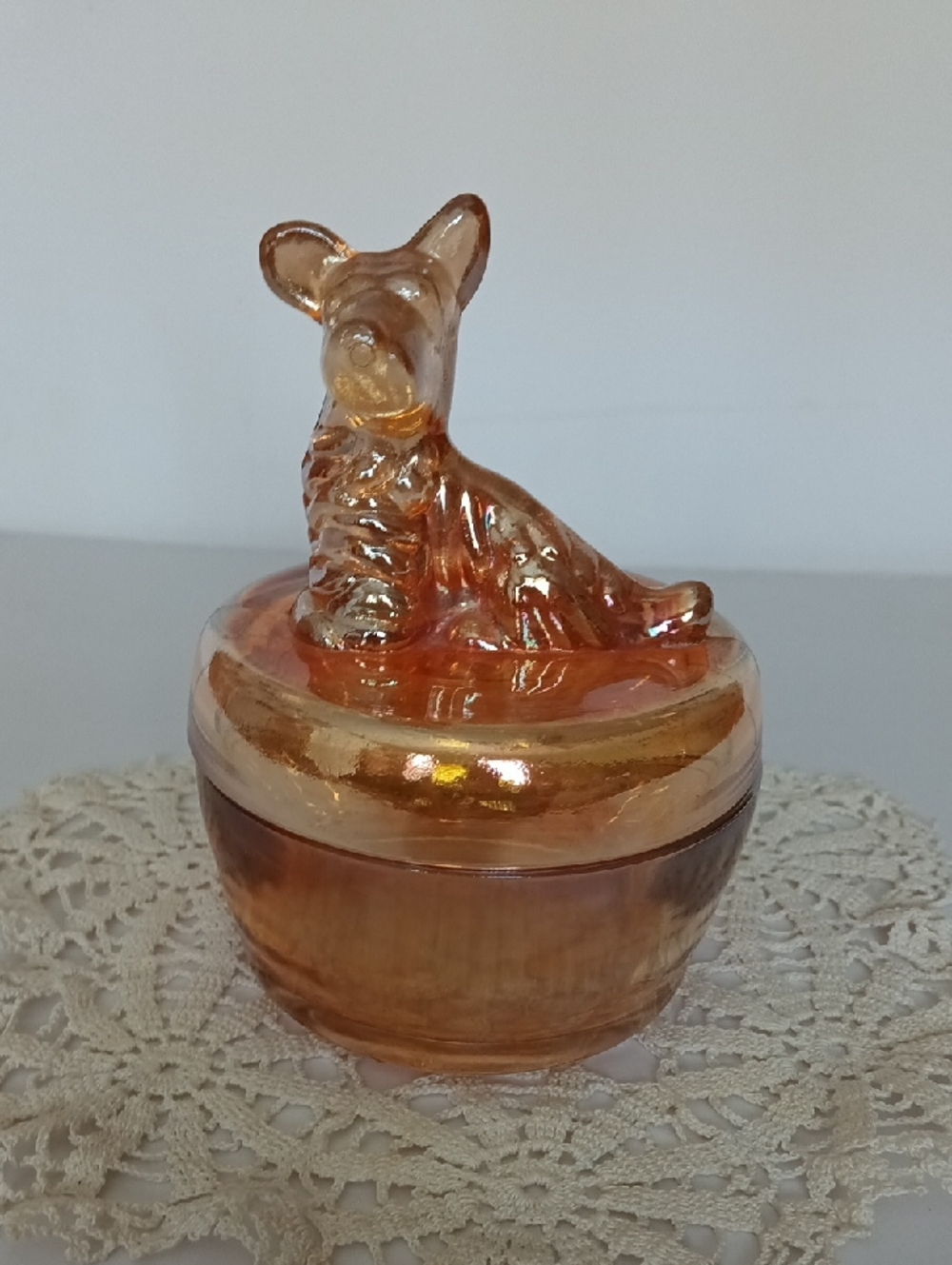 Vintage Carnival Marigold Jeanette Glass- Powder Jar Home Accent